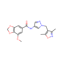 COc1cc(C(=O)Nc2cnn(Cc3c(C)noc3C)c2)cc2c1OCO2 ZINC000115731837