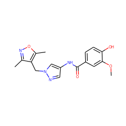 COc1cc(C(=O)Nc2cnn(Cc3c(C)noc3C)c2)ccc1O ZINC000115730958