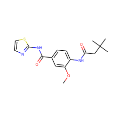 COc1cc(C(=O)Nc2nccs2)ccc1NC(=O)CC(C)(C)C ZINC000035308315