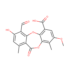 COc1cc(C(=O)O)c2c(c1C)OC(=O)c1c(C)cc(O)c(C=O)c1O2 ZINC000001598047