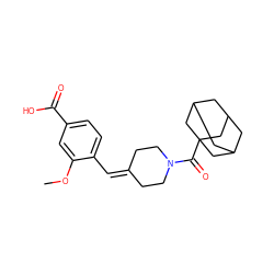 COc1cc(C(=O)O)ccc1C=C1CCN(C(=O)C23CC4CC(CC(C4)C2)C3)CC1 ZINC000013475210