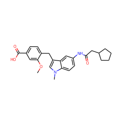 COc1cc(C(=O)O)ccc1Cc1cn(C)c2ccc(NC(=O)CC3CCCC3)cc12 ZINC000013650710