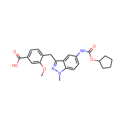 COc1cc(C(=O)O)ccc1Cc1nn(C)c2ccc(NC(=O)OC3CCCC3)cc12 ZINC000029477791