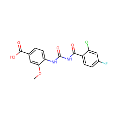 COc1cc(C(=O)O)ccc1NC(=O)NC(=O)c1ccc(F)cc1Cl ZINC000013673934