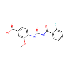 COc1cc(C(=O)O)ccc1NC(=O)NC(=O)c1ccccc1F ZINC000013673932