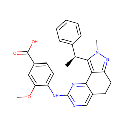 COc1cc(C(=O)O)ccc1Nc1ncc2c(n1)-c1c(nn(C)c1[C@@H](C)c1ccccc1)CC2 ZINC000169702356