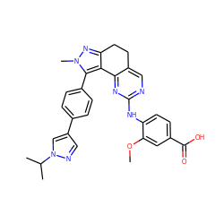 COc1cc(C(=O)O)ccc1Nc1ncc2c(n1)-c1c(nn(C)c1-c1ccc(-c3cnn(C(C)C)c3)cc1)CC2 ZINC000224947592