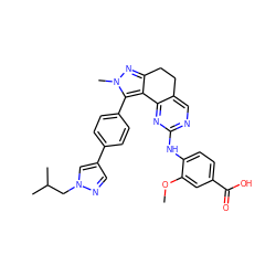 COc1cc(C(=O)O)ccc1Nc1ncc2c(n1)-c1c(nn(C)c1-c1ccc(-c3cnn(CC(C)C)c3)cc1)CC2 ZINC000224950267