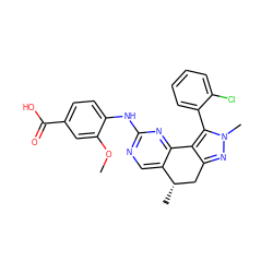 COc1cc(C(=O)O)ccc1Nc1ncc2c(n1)-c1c(nn(C)c1-c1ccccc1Cl)C[C@@H]2C ZINC000169702358