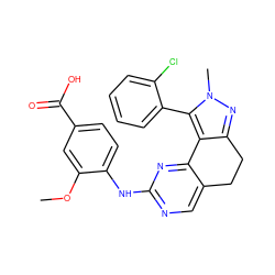 COc1cc(C(=O)O)ccc1Nc1ncc2c(n1)-c1c(nn(C)c1-c1ccccc1Cl)CC2 ZINC000169702355