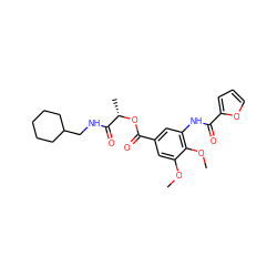 COc1cc(C(=O)O[C@@H](C)C(=O)NCC2CCCCC2)cc(NC(=O)c2ccco2)c1OC ZINC000008672361