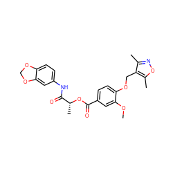 COc1cc(C(=O)O[C@H](C)C(=O)Nc2ccc3c(c2)OCO3)ccc1OCc1c(C)noc1C ZINC000008687184