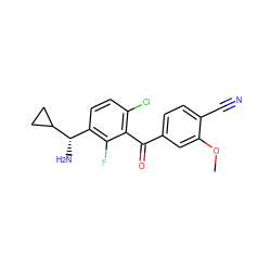 COc1cc(C(=O)c2c(Cl)ccc([C@H](N)C3CC3)c2F)ccc1C#N ZINC001772581017