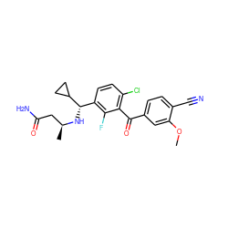 COc1cc(C(=O)c2c(Cl)ccc([C@H](N[C@@H](C)CC(N)=O)C3CC3)c2F)ccc1C#N ZINC001772639511