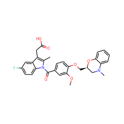 COc1cc(C(=O)n2c(C)c(CC(=O)O)c3cc(F)ccc32)ccc1OC[C@@H]1CN(C)c2ccccc2O1 ZINC000072111059