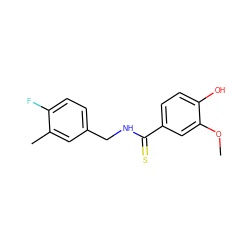 COc1cc(C(=S)NCc2ccc(F)c(C)c2)ccc1O ZINC000066166655