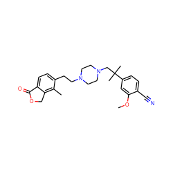 COc1cc(C(C)(C)CN2CCN(CCc3ccc4c(c3C)COC4=O)CC2)ccc1C#N ZINC000215827442