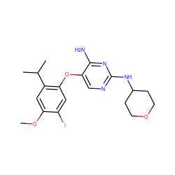 COc1cc(C(C)C)c(Oc2cnc(NC3CCOCC3)nc2N)cc1I ZINC000040955955