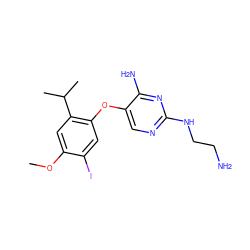 COc1cc(C(C)C)c(Oc2cnc(NCCN)nc2N)cc1I ZINC000040950871