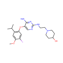 COc1cc(C(C)C)c(Oc2cnc(NCCN3CCC(O)CC3)nc2N)cc1I ZINC000045506528