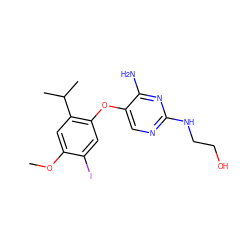 COc1cc(C(C)C)c(Oc2cnc(NCCO)nc2N)cc1I ZINC000040950525