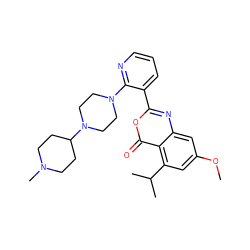 COc1cc(C(C)C)c2c(=O)oc(-c3cccnc3N3CCN(C4CCN(C)CC4)CC3)nc2c1 ZINC000043022618