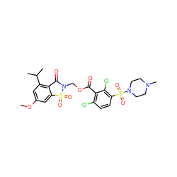 COc1cc(C(C)C)c2c(c1)S(=O)(=O)N(COC(=O)c1c(Cl)ccc(S(=O)(=O)N3CCN(C)CC3)c1Cl)C2=O ZINC000027867057