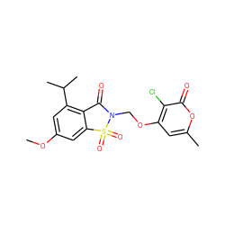 COc1cc(C(C)C)c2c(c1)S(=O)(=O)N(COc1cc(C)oc(=O)c1Cl)C2=O ZINC000013744331