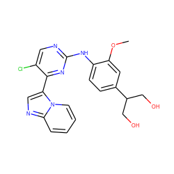 COc1cc(C(CO)CO)ccc1Nc1ncc(Cl)c(-c2cnc3ccccn23)n1 ZINC000072175834
