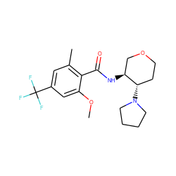 COc1cc(C(F)(F)F)cc(C)c1C(=O)N[C@H]1COCC[C@@H]1N1CCCC1 ZINC000118604033