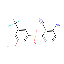 COc1cc(C(F)(F)F)cc(S(=O)(=O)c2cccc(N)c2C#N)c1 ZINC000005853296