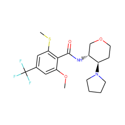 COc1cc(C(F)(F)F)cc(SC)c1C(=O)N[C@@H]1COCC[C@H]1N1CCCC1 ZINC000118606243