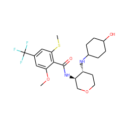 COc1cc(C(F)(F)F)cc(SC)c1C(=O)N[C@@H]1COCC[C@H]1NC1CCC(O)CC1 ZINC000118618068