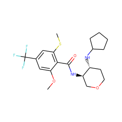 COc1cc(C(F)(F)F)cc(SC)c1C(=O)N[C@@H]1COCC[C@H]1NC1CCCC1 ZINC000118608689