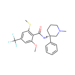 COc1cc(C(F)(F)F)cc(SC)c1C(=O)N[C@]1(c2ccccc2)CCCN(C)C1 ZINC000139983953