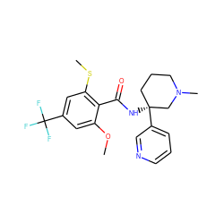 COc1cc(C(F)(F)F)cc(SC)c1C(=O)N[C@]1(c2cccnc2)CCCN(C)C1 ZINC000141175962