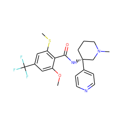 COc1cc(C(F)(F)F)cc(SC)c1C(=O)N[C@]1(c2ccncc2)CCCN(C)C1 ZINC000141150064