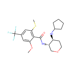 COc1cc(C(F)(F)F)cc(SC)c1C(=O)N[C@H]1COCC[C@@H]1NC1CCCC1 ZINC000118608688