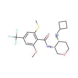 COc1cc(C(F)(F)F)cc(SC)c1C(=O)N[C@H]1COCC[C@H]1NC1CCC1 ZINC000118607391