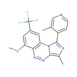 COc1cc(C(F)(F)F)cc2c1nnc1c(C)nc(-c3ccncc3C)n12 ZINC000084690595