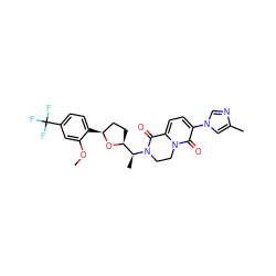 COc1cc(C(F)(F)F)ccc1[C@H]1CC[C@@H]([C@H](C)N2CCn3c(ccc(-n4cnc(C)c4)c3=O)C2=O)O1 ZINC000221521429