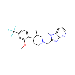 COc1cc(C(F)(F)F)ccc1[C@H]1CCN(Cc2nc3ncccc3n2C)C[C@H]1C ZINC000071330142