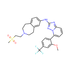 COc1cc(C(F)(F)F)ccc1-c1cccc2nc(Nc3ccc4c(c3)CCN(CCS(C)(=O)=O)CC4)nn12 ZINC000096169748