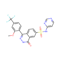 COc1cc(C(F)(F)F)ccc1-c1n[nH]c(=O)c2cc(S(=O)(=O)Nc3ccncn3)ccc12 ZINC000215520737