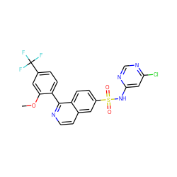 COc1cc(C(F)(F)F)ccc1-c1nccc2cc(S(=O)(=O)Nc3cc(Cl)ncn3)ccc12 ZINC000225122069
