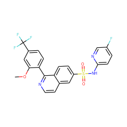 COc1cc(C(F)(F)F)ccc1-c1nccc2cc(S(=O)(=O)Nc3ccc(F)cn3)ccc12 ZINC000225120419