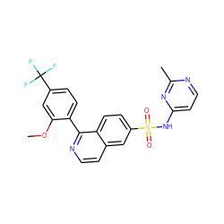 COc1cc(C(F)(F)F)ccc1-c1nccc2cc(S(=O)(=O)Nc3ccnc(C)n3)ccc12 ZINC000206101743