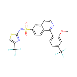 COc1cc(C(F)(F)F)ccc1-c1nccc2cc(S(=O)(=O)Nc3nc(C(F)(F)F)cs3)ccc12 ZINC000225053835