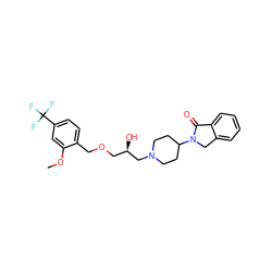 COc1cc(C(F)(F)F)ccc1COC[C@@H](O)CN1CCC(N2Cc3ccccc3C2=O)CC1 ZINC000473145518