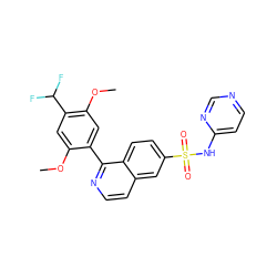 COc1cc(C(F)F)c(OC)cc1-c1nccc2cc(S(=O)(=O)Nc3ccncn3)ccc12 ZINC000225090992